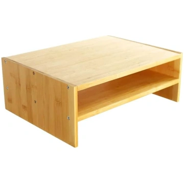 WKWKER Bamboo Monitor Stand, 2 Tier Desk Laptop St