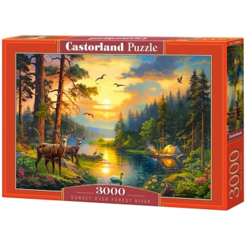 Puzle Sunset oer Forest River Castorland, 3000 gab