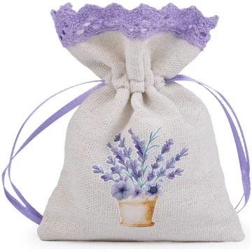 Dāvanu maisiņš ar mežģīni 9x12cm - 2 ziedi puķu po