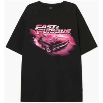 Melns T-krekls ar apdruku Fast & Furious Cropp