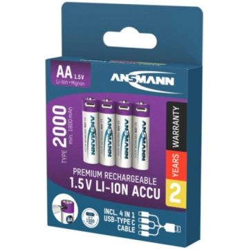 Lādējamās (USB-Type C) baterijas Li-Ion AA 1.5V Ty