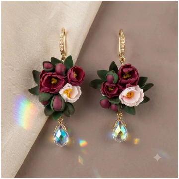 Auskaru glezna | Tumši Sarkanās Peonijas PowerBead