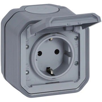 NEW PLEXO IP55 pelēka virsapmetuma 2P+E rozete ar 