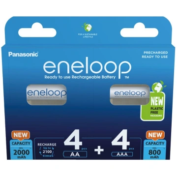 Panasonic Eneloop MIX 4 x R6/AA + 4 x R03/AAA uzlā