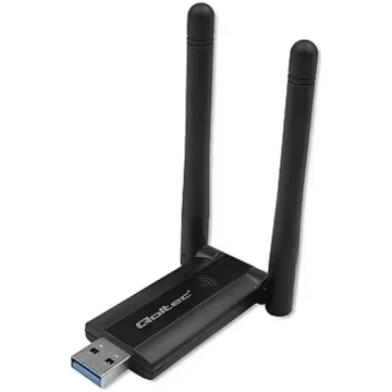 Qoltec Dual‑Band USB Wi‑Fi adapter with two 2 dBi 