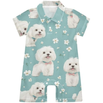 Karikatūra Cute Sweet Dog Balta kokvilna Zēnu romp