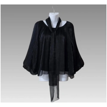 Blusa Chiffon Con Foulard - Chiffon Nero