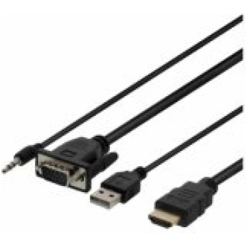 Deltaco Cable VGA & Audio - HDMI USB powered 2m bl
