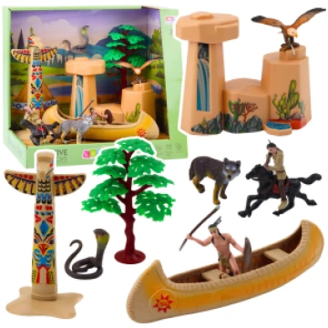 Set of Indian Figures Village Indians Kayak Totem 