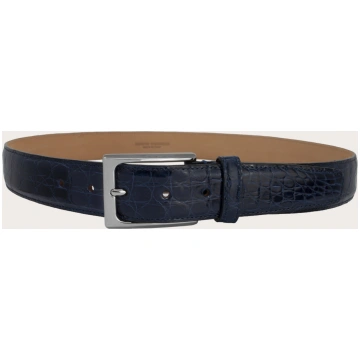 Genuine dark blue crocodile flank leather belt Bru