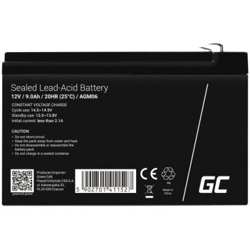 Green Cell Akumulators AGM06, 12V, 9Ah, 151x65x95m