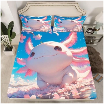 Kawaii Axolotl Fitted Sheet Double Size 3 gabali K