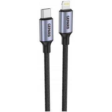 USB kabelis Gepard USB-C uz Lightning 1,2 m melns