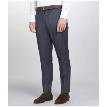Grey Unfinished Tailored Fit Plain Merino Wool Fla