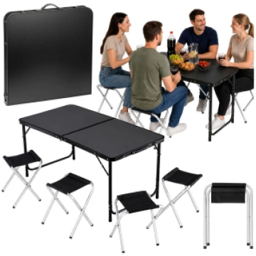 Set of camping furniture, folding table, 4 stools,