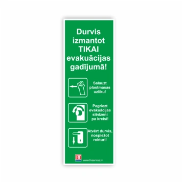 Luminiscējošā zīme "Durvju atvēršanas instrukcija"