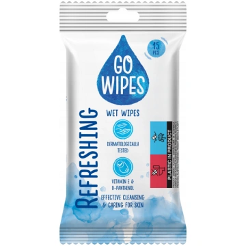 Mitrās salvetes rokām GO WIPES, 15 gab. | GO9283 |