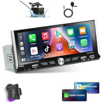 Podofo Auto radio 1 DIN ar bezvadu Carplay Android
