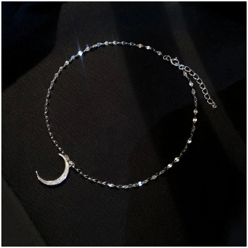 925 Sterling Silver Moon Cubic Zircon Anklet Brace