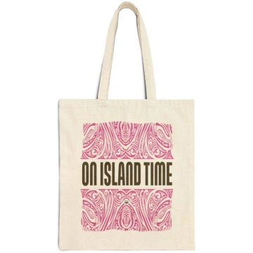 Island Time Tiki Canvas Tote Pink And Brown (Natur
