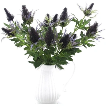 Mākslīgie Eryngium Thistle ziedi, 4 stublāji Māksl