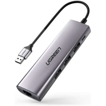 5in1 HUB adapteris USB-A 3.0 - RJ45 / 3x USB-A 3.0