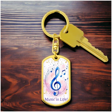 Music is Life Musical Notes Graphic Dog Tags Keych