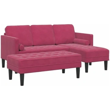 Corner Sofa Set, Small, Wine Red, Polyester, Velve