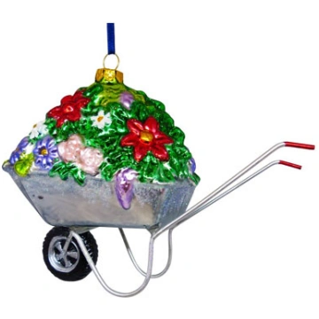 Stikla dekors hanger wheelbarrow with flowers, mul