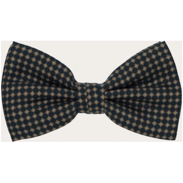 Navy blue bow tie in beige micro-patterned silk Br