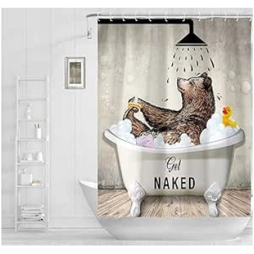 Smieklīgi brūns lācis Get Naked dušas aizkars, smi