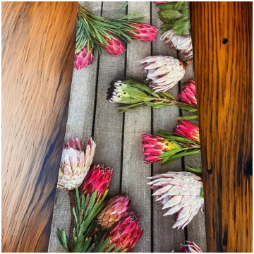 Anna's Bunch of Proteas Linen Table Runner An