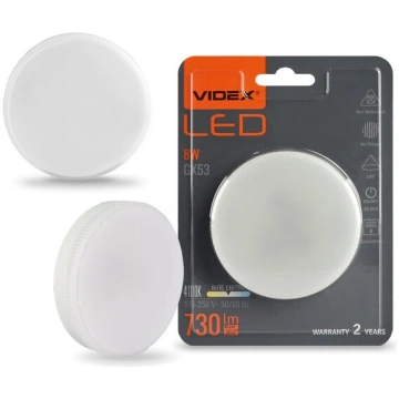 LED spuldze Videx, GX53, 8W, 730Lm, 4000K, 3 gab