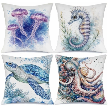 4Pcs Double-Sided Printed Pillow Covers, Jellyfish