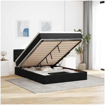 Pufa gulta ar matraci un led, melna, 140x200 cm, s