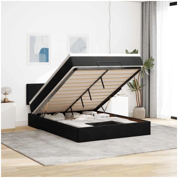 Pufa gulta ar matraci un led, melna, 140x200 cm, s