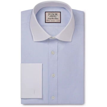 Pale Blue & White Classic Fit Double Cuff Tonal Ja