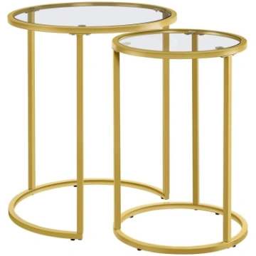 Yaheetech Set of 2 Round Side Tables Glass Coffee 