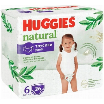 Huggies Natural 6 vienreizlietojamās biksītes >15 