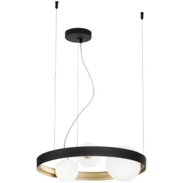 Lampadario circolare nero, oro e bianco in allumin