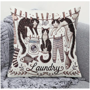 Cat Laundry Pillowcase, Funny Washing Machine Cush