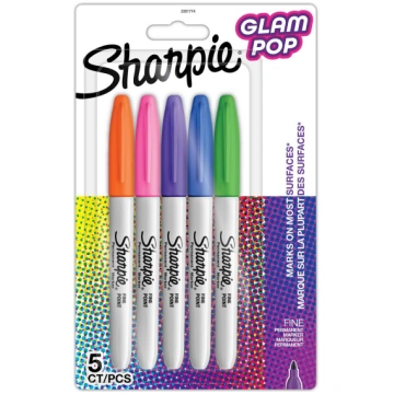Sharpie Fine Glam Pop permanentie marķieri 5 krāsa