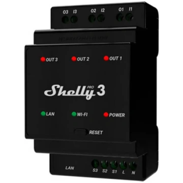 Shelly Pro 3 DIN sliedes 3 kanālu relejs, universā
