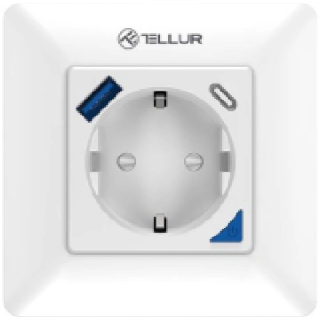 Tellur Smart WiFi Wall Plug 3600W 16A, PD20W, USB 