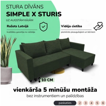 Stūra izvelkamais dīvāns ar atvilktni Simple X Stu