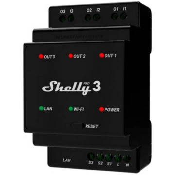 Shelly Pro 3 viedais 3 kanālu relejs uz DIN sliede
