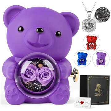 Mīļš lācis Teddy ar saglabāto rozi, īsts rožu zied