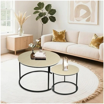 Set of 2 Coffee Tables, Marble Look, Diameter 70 +
