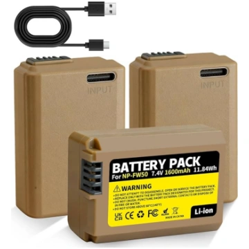 3 NP-FW50 akumulatoru 1600 mAh USB Type-C lādēšana