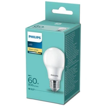 PHILIPS LED 60W A60 E27 Silti balta 2700K 230V mat
